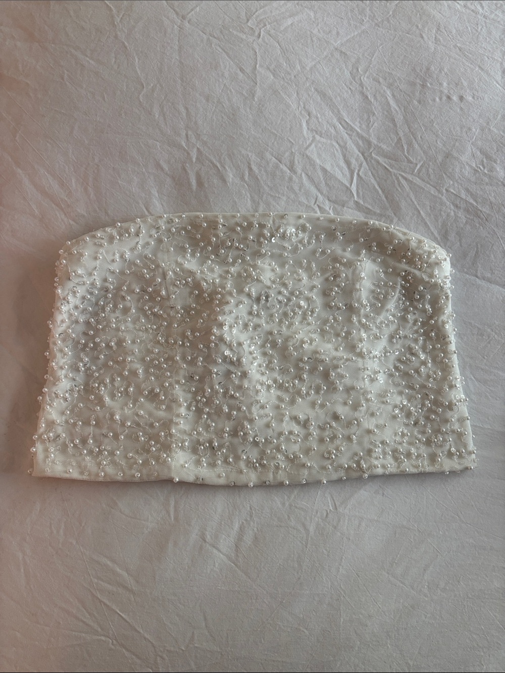Abercrombie & Fitch White Pearl-Embellished Strapless Top